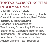GHM GmbH StBGes. and Dr. Peter Happe - Services and Specializations: Tax Advice, Accounting & Financial Statements, Corporate Income Tax, International Tax, Conversions & M&A, Inheritance & Donations, Tax law  Advice/Criminal Tax Procedures - FOCUS 2022